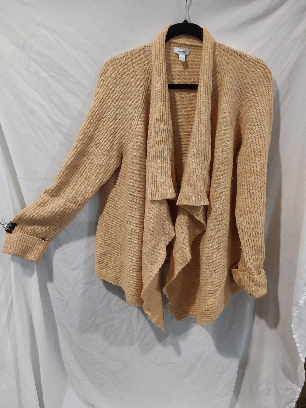Nine West Tan Open-Front Draped Knit Cardigan